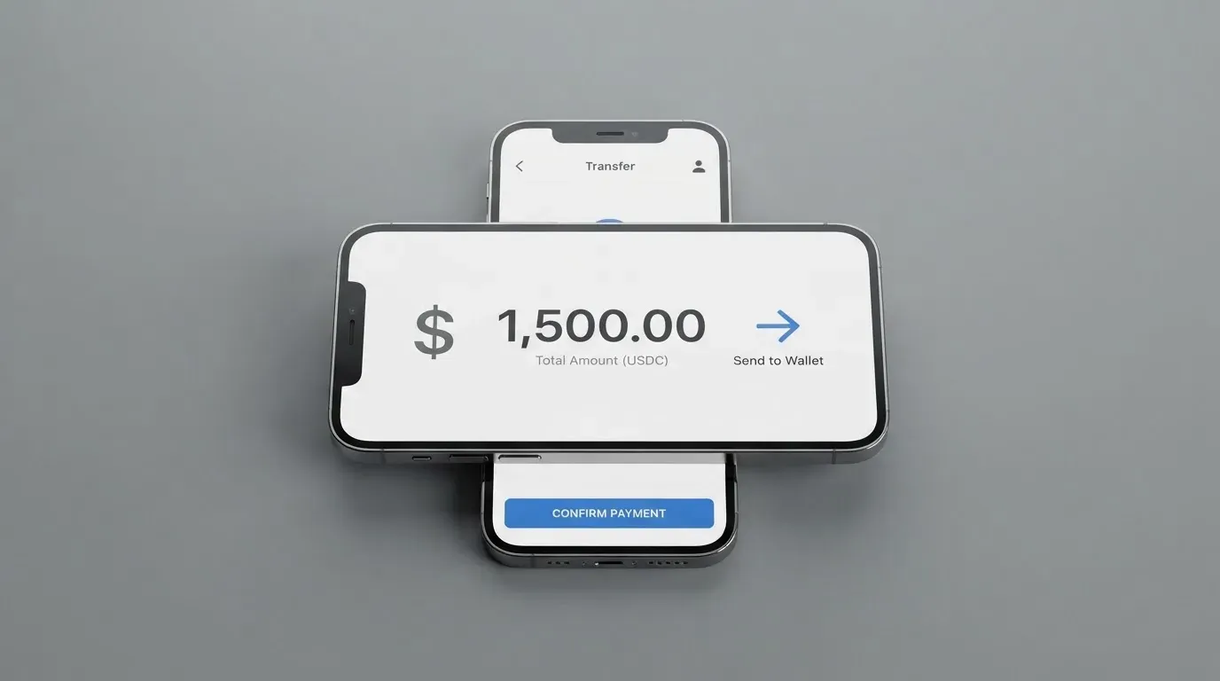 A phone showing a stablecoin transfer screen
