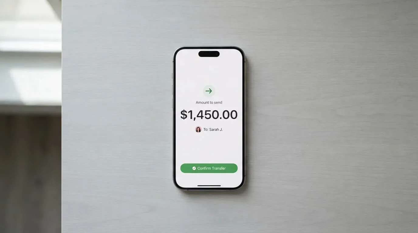 A phone showing a stablecoin transfer screen