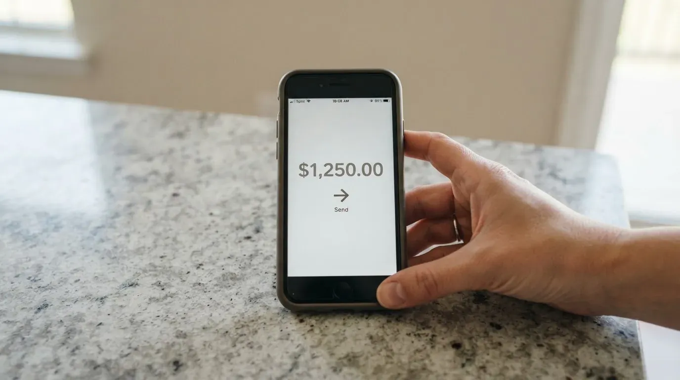 A phone showing a stablecoin transfer screen
