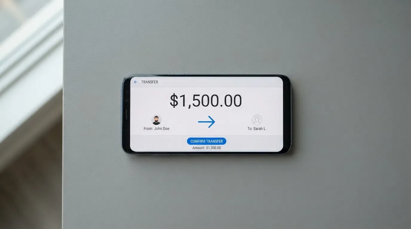 A phone showing a stablecoin transfer screen
