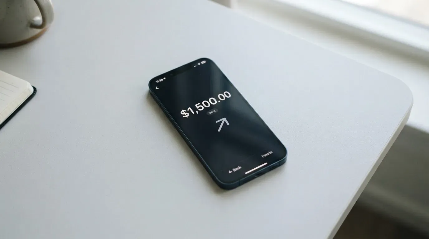 A phone showing a stablecoin transfer screen