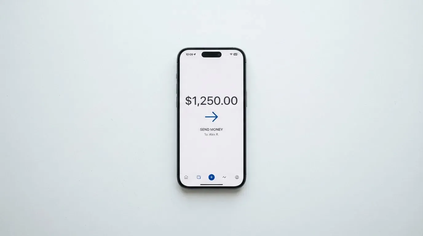 A phone showing a stablecoin transfer screen
