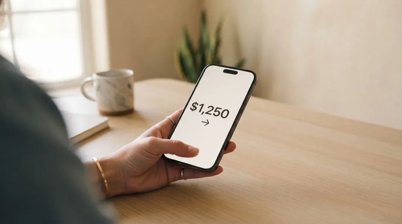 A phone showing a stablecoin transfer screen