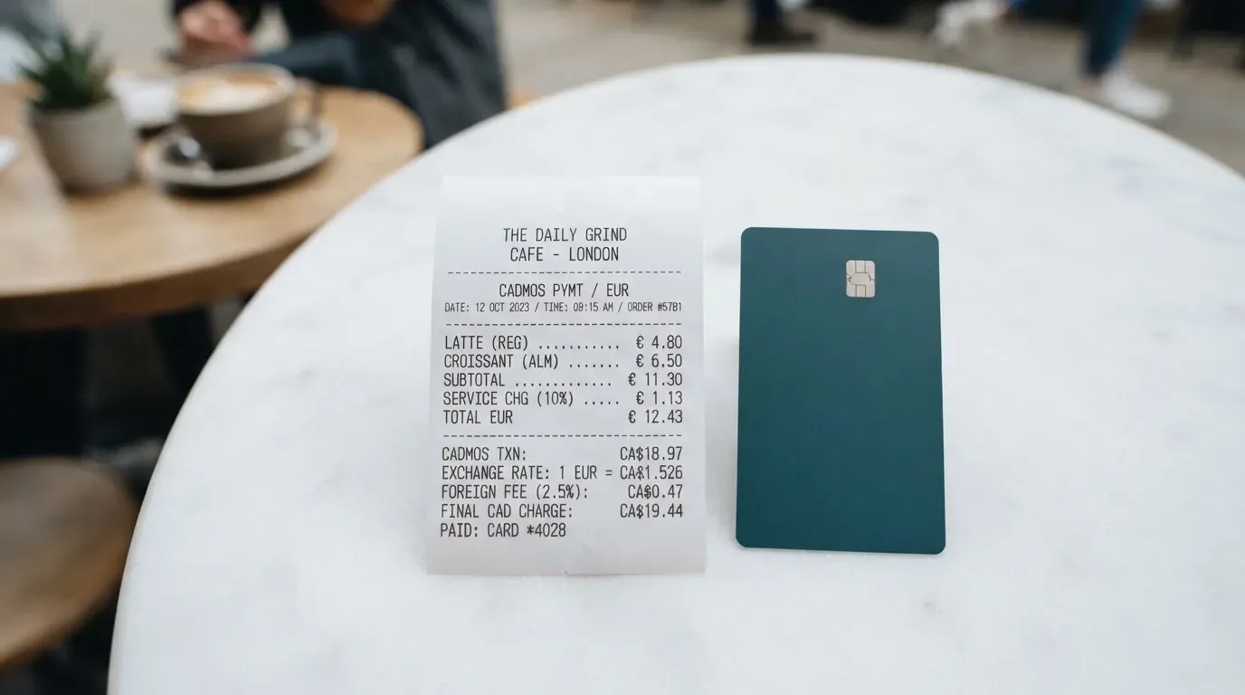 A receipt and a card on a café table