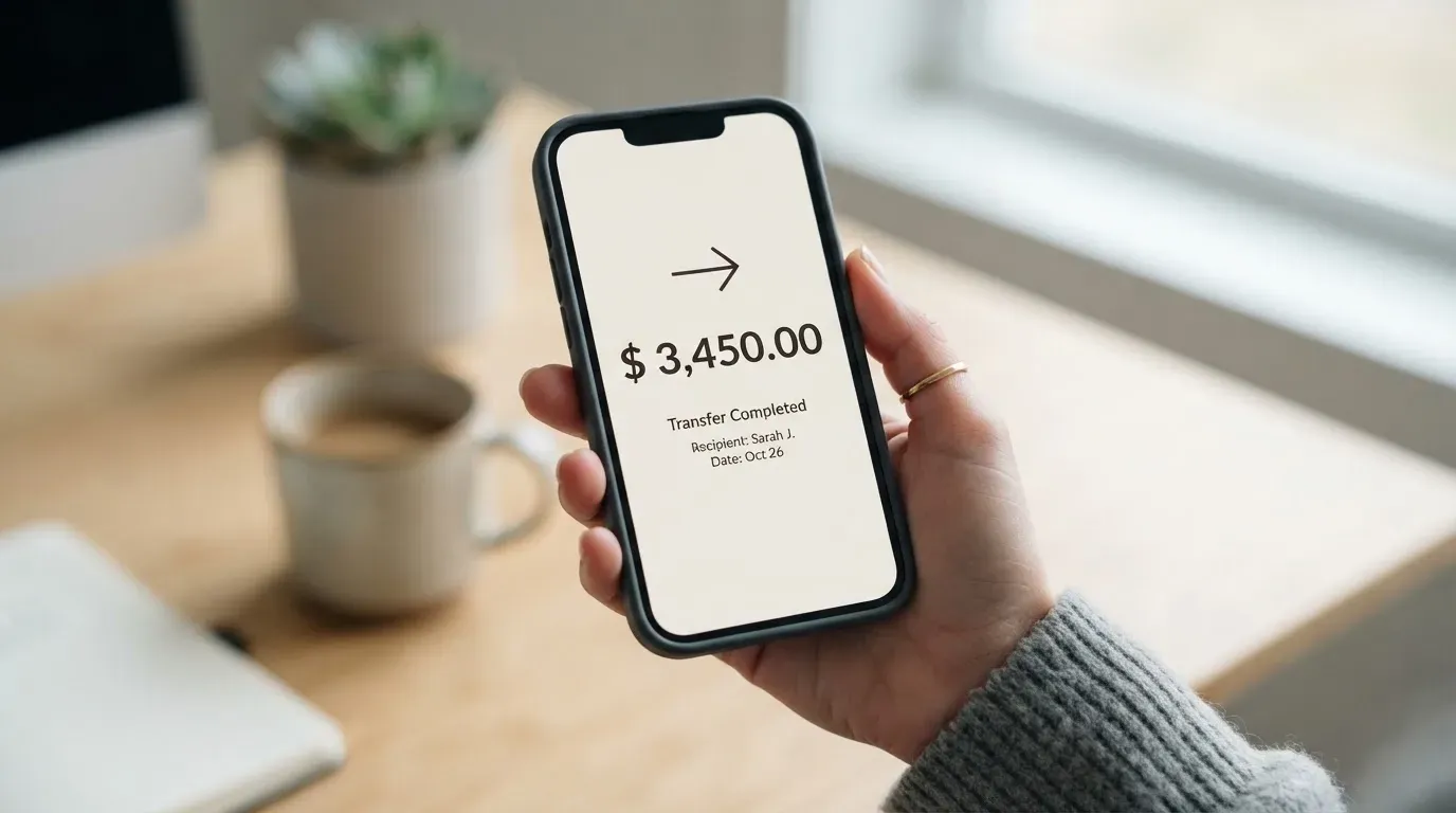 A phone showing a stablecoin transfer screen