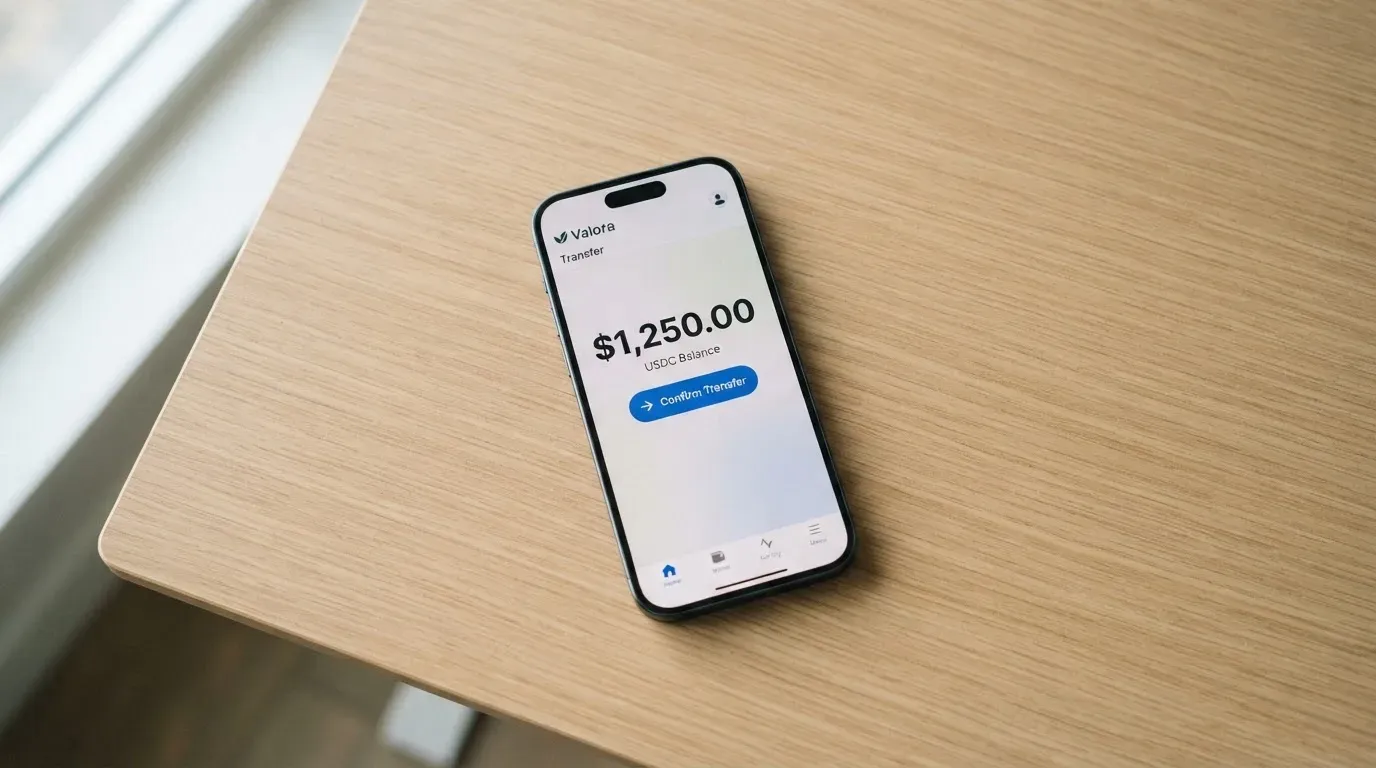 A phone showing a stablecoin transfer screen