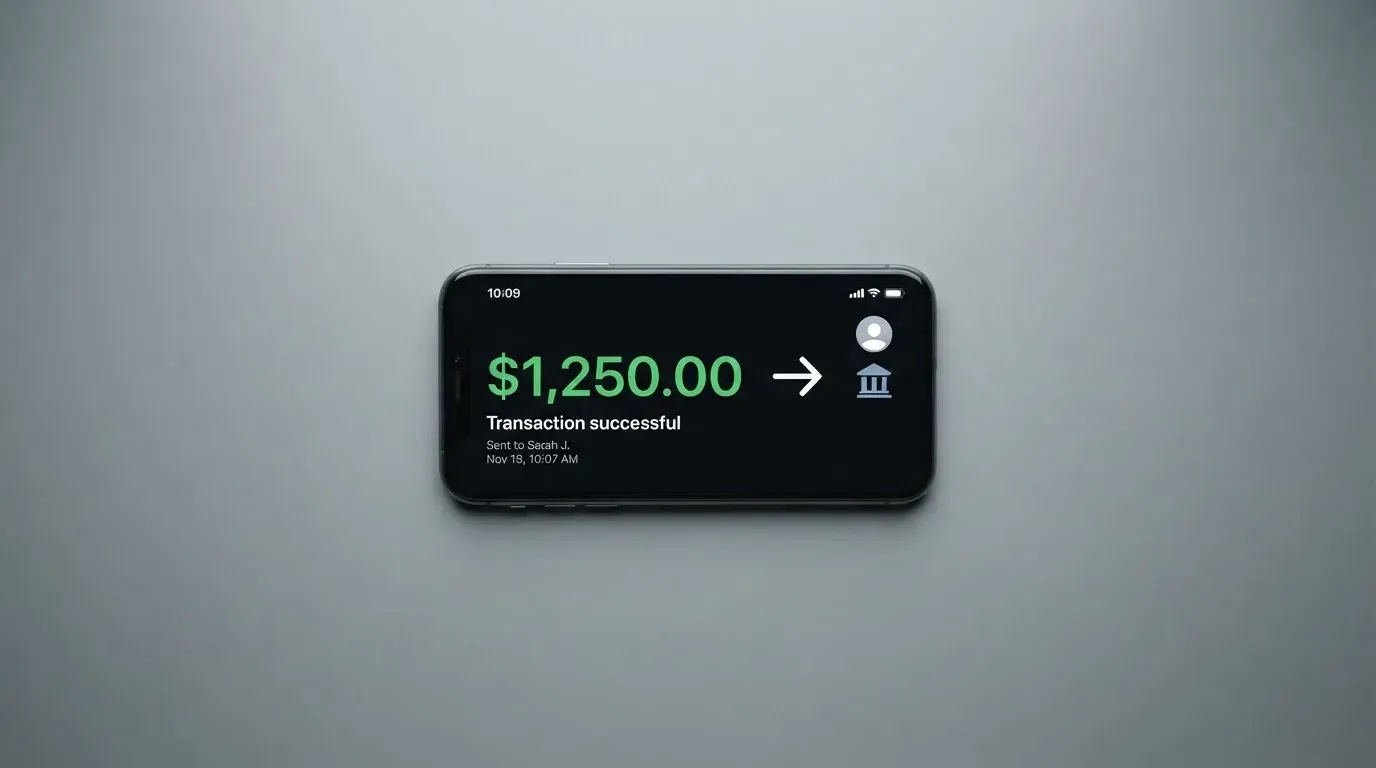 A phone showing a stablecoin transfer screen