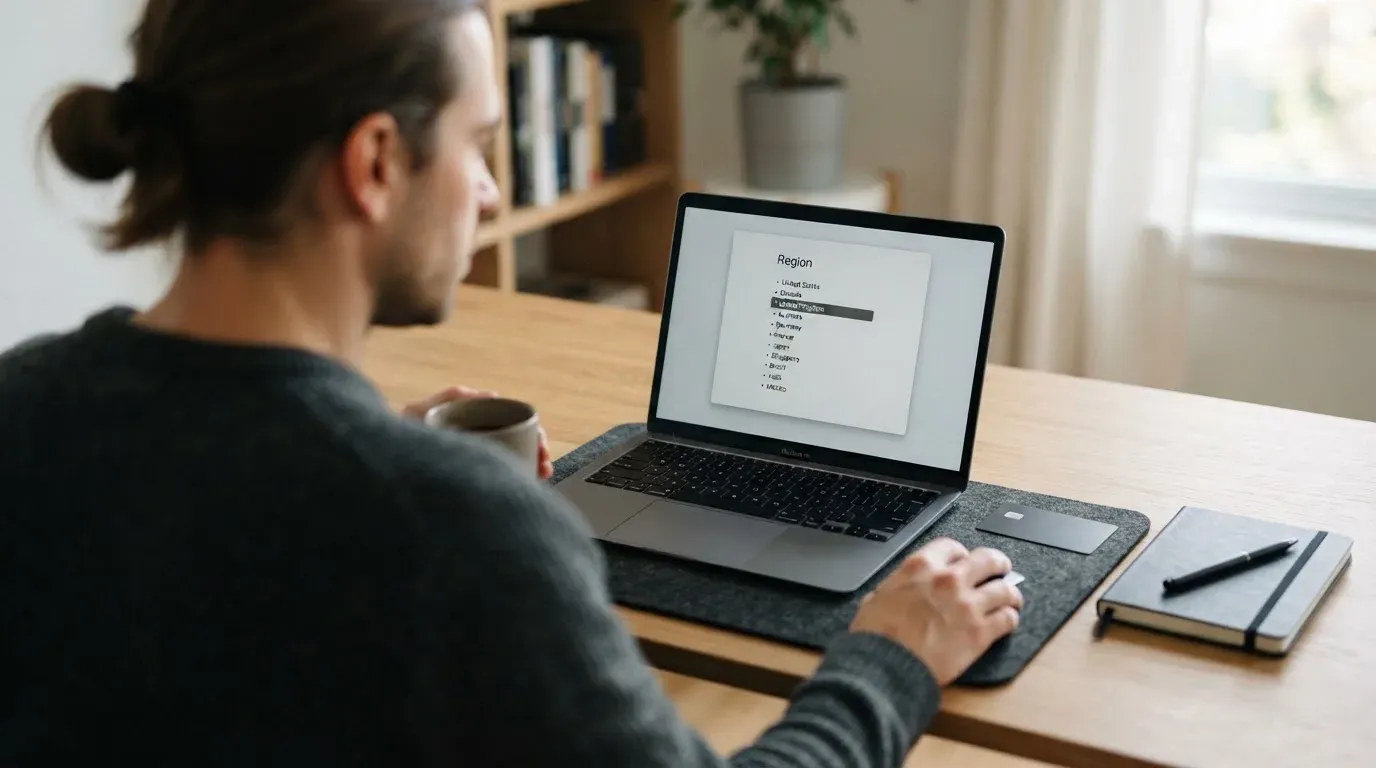 A person comparing two payment cards at a desk with a laptop