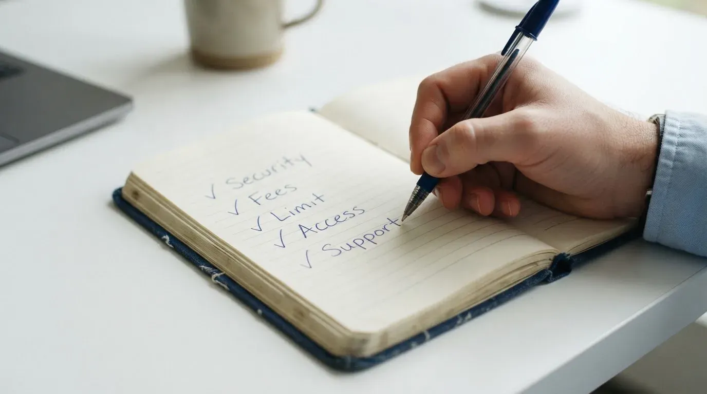 A notebook with a hand-drawn comparison table and a pen