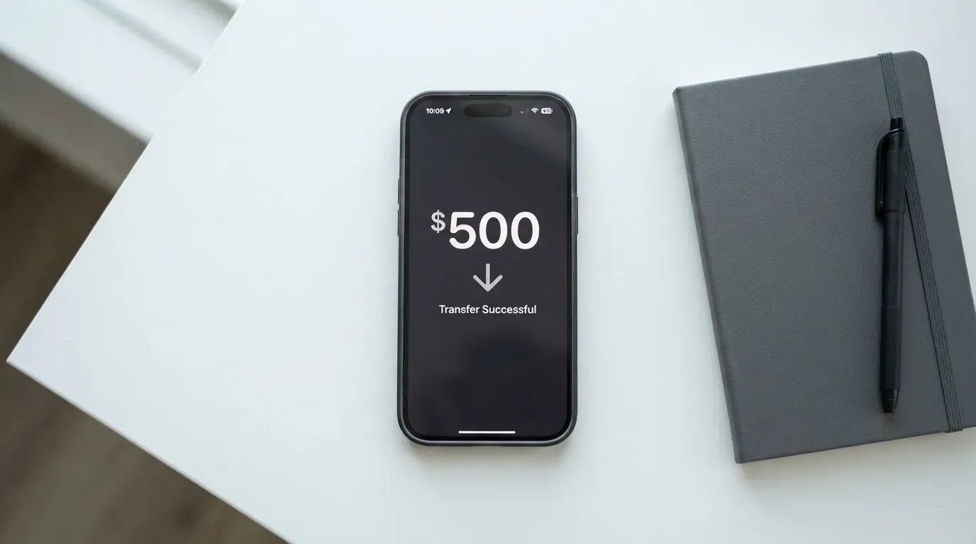 A phone showing a stablecoin transfer screen