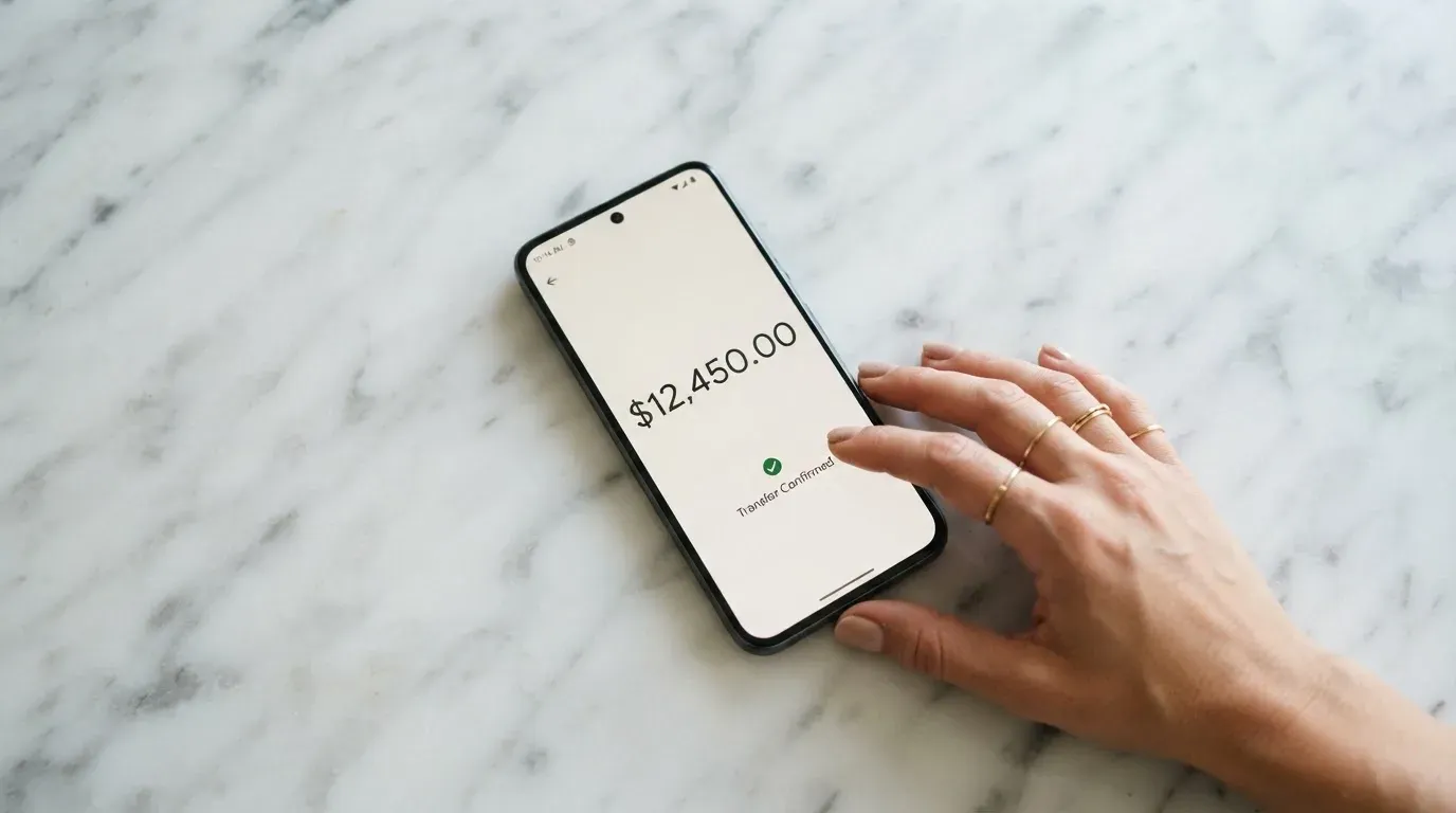 A phone showing a stablecoin transfer screen