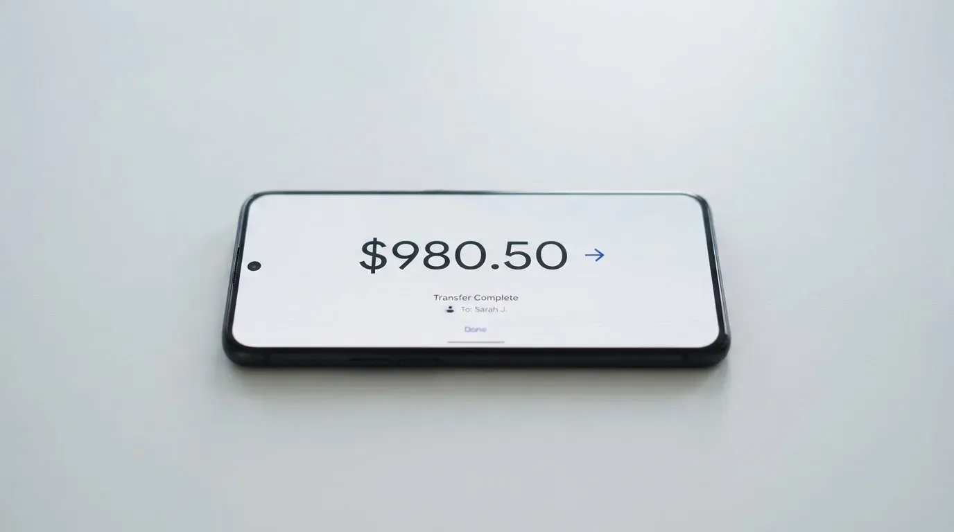 A phone showing a stablecoin transfer screen