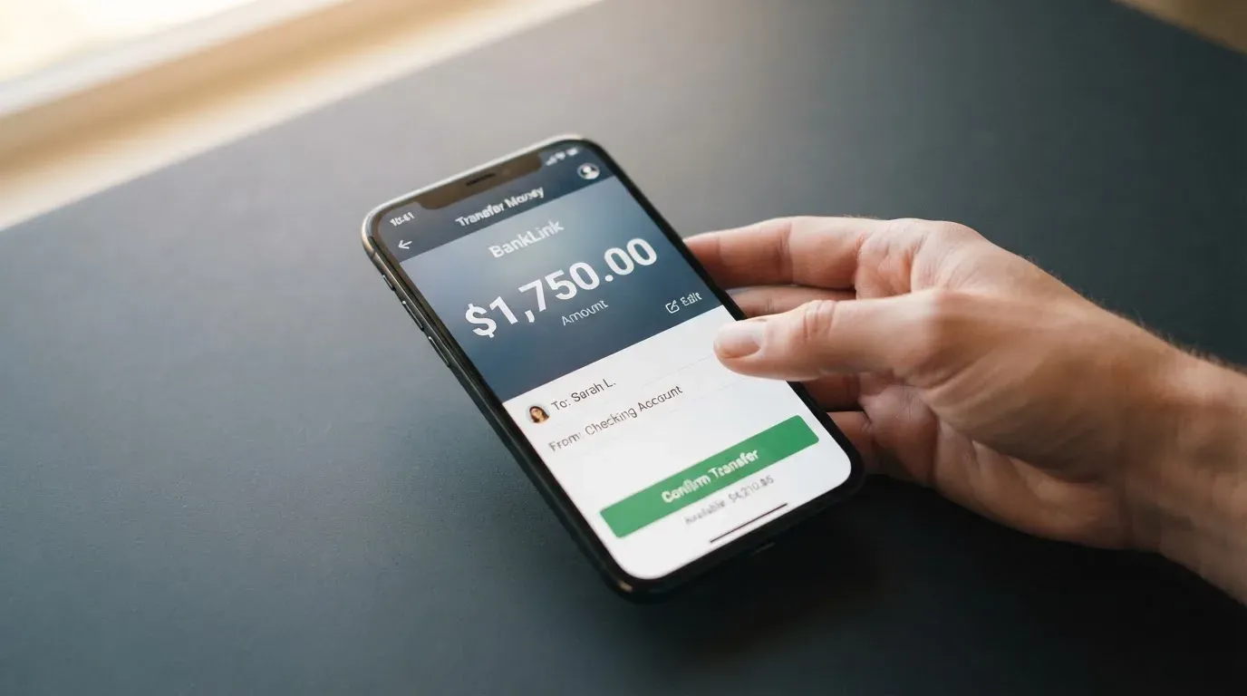 A phone showing a stablecoin transfer screen