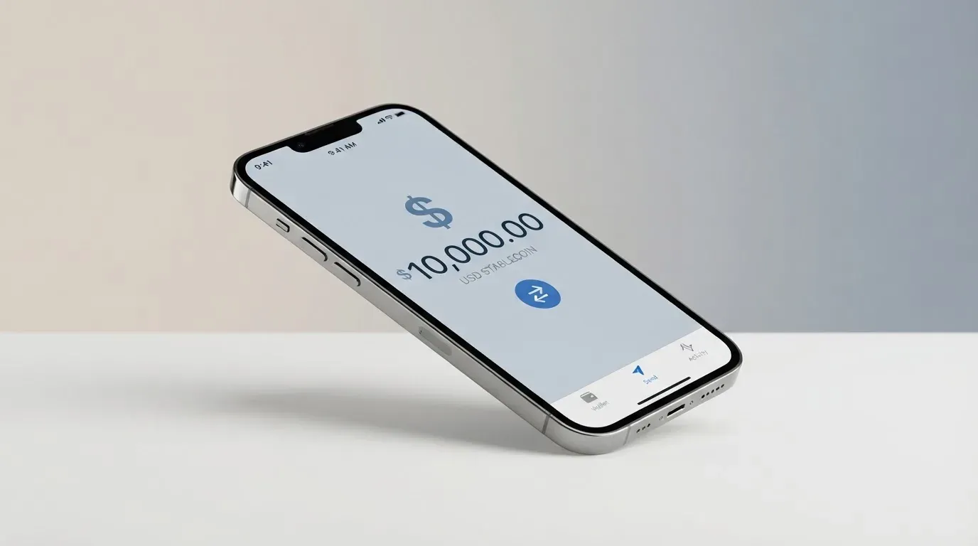 A phone showing a stablecoin transfer screen