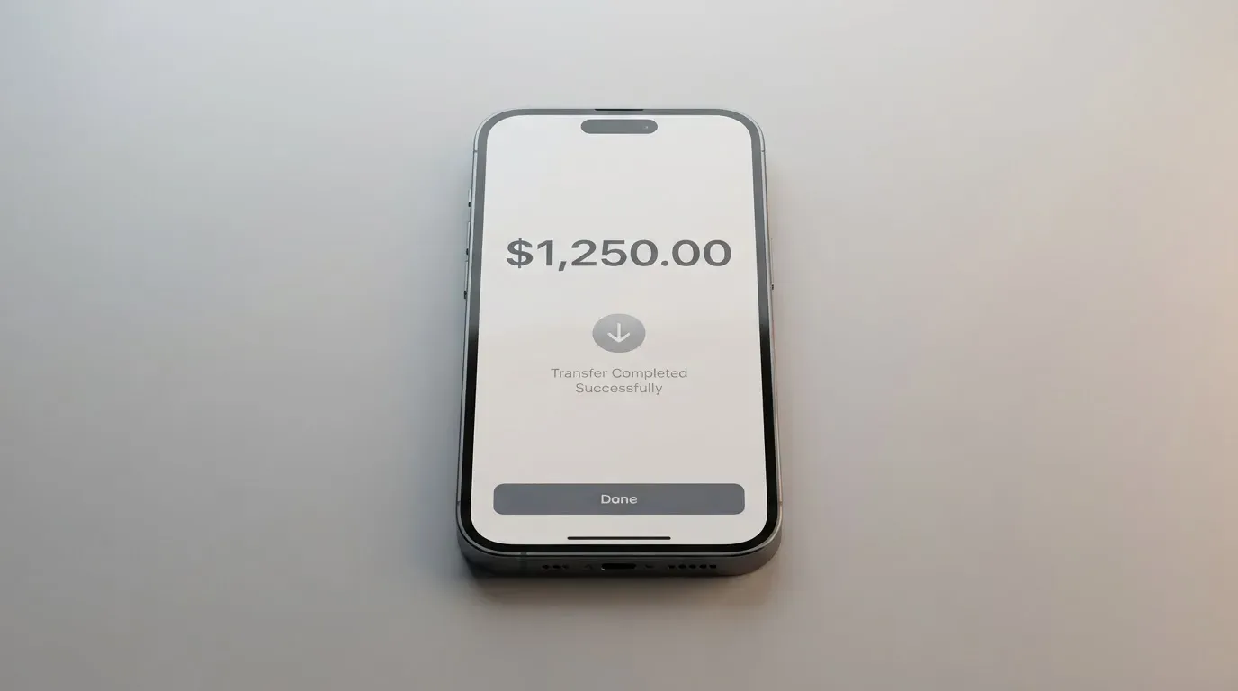 A phone showing a stablecoin transfer screen