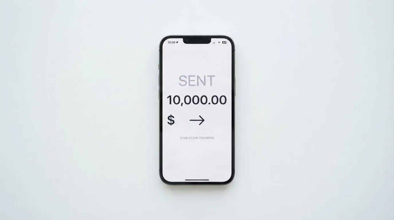 A phone showing a stablecoin transfer screen
