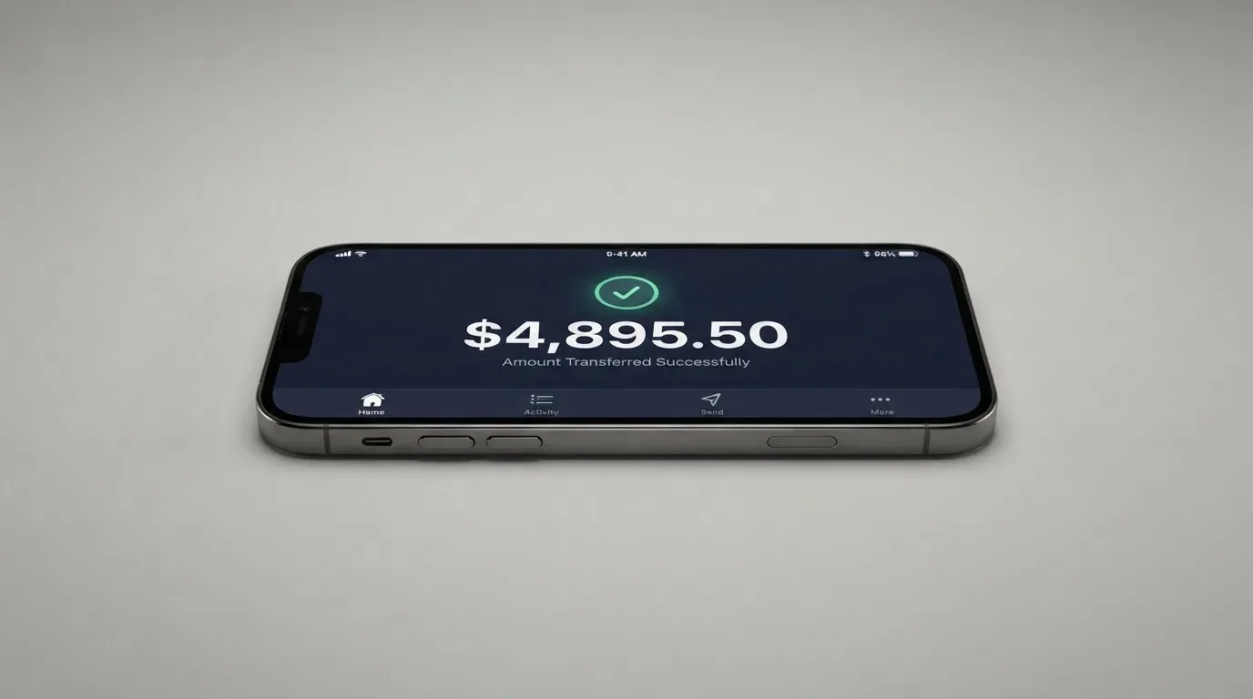 A phone showing a stablecoin transfer screen