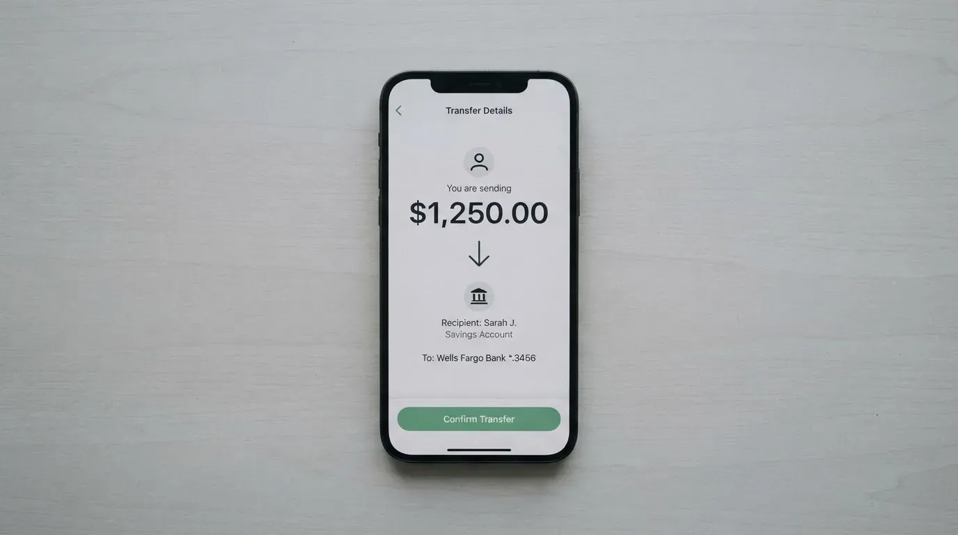 A phone showing a stablecoin transfer screen