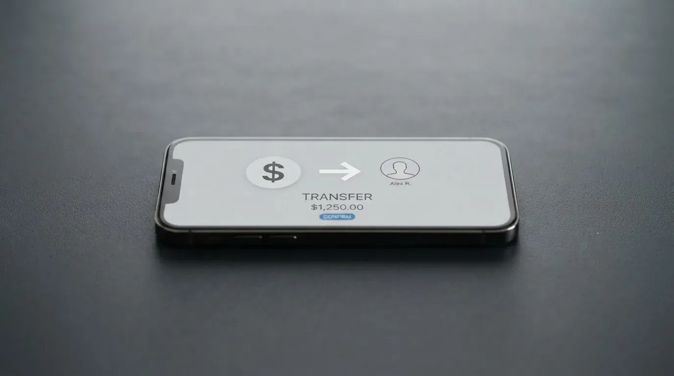 A phone showing a stablecoin transfer screen