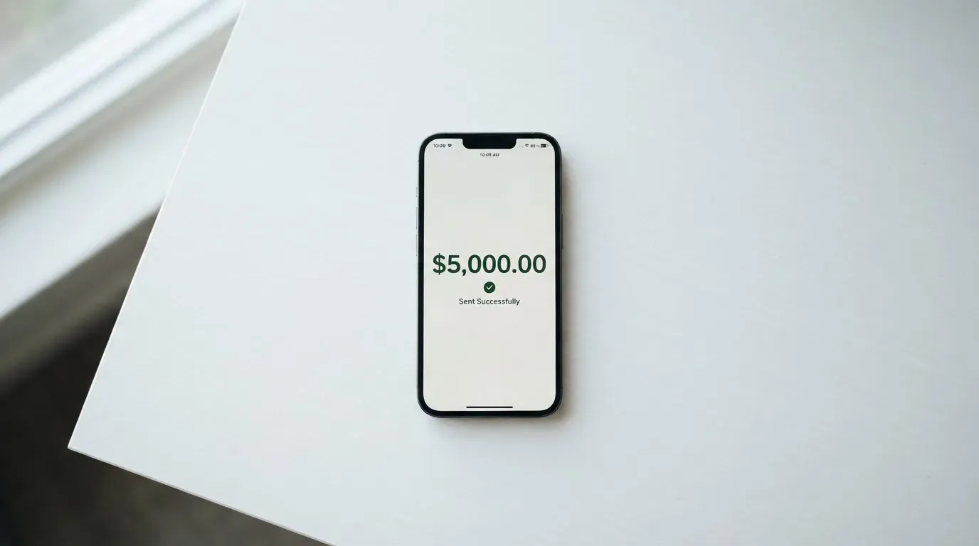 A phone showing a stablecoin transfer screen