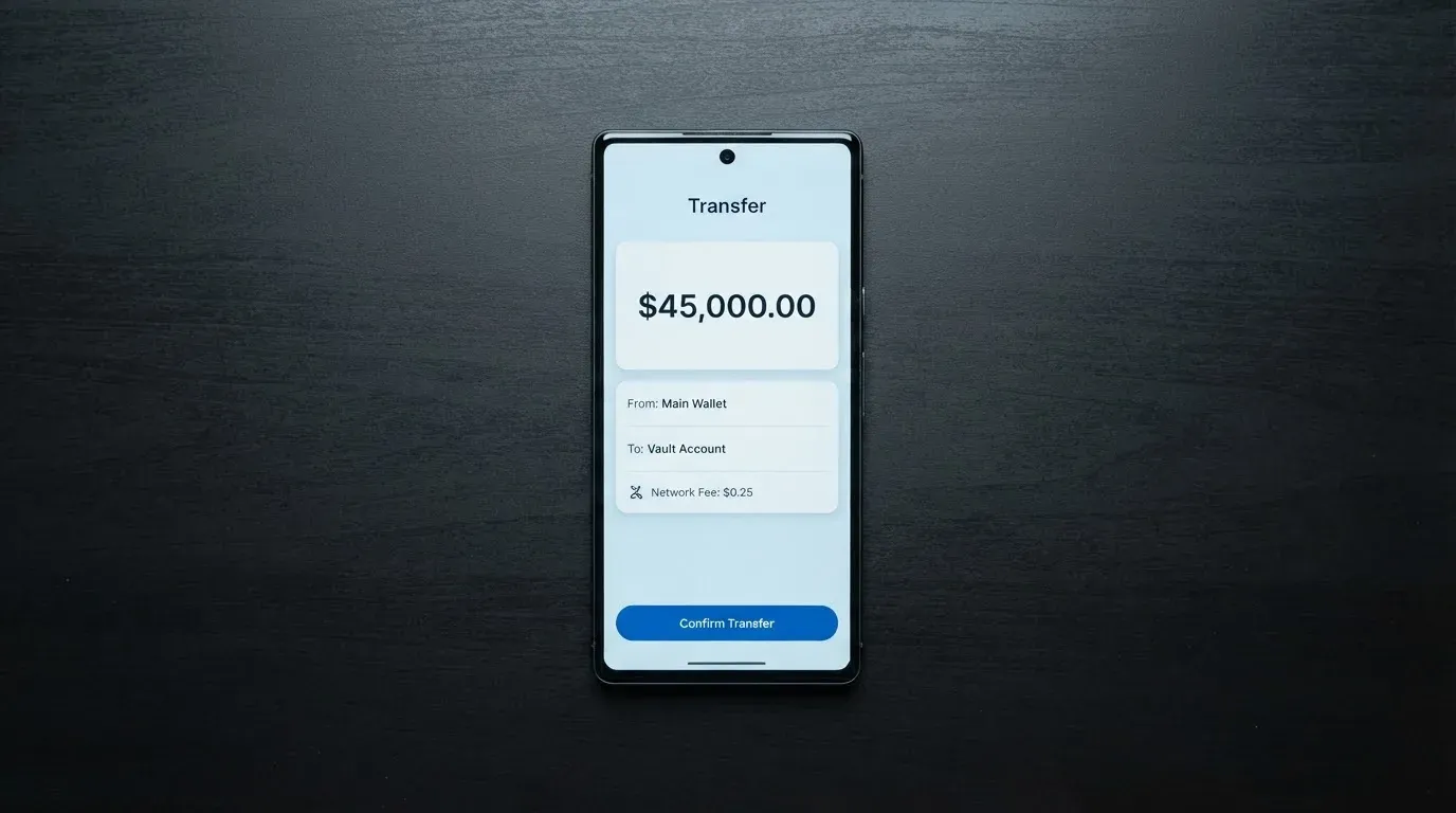 A phone showing a stablecoin transfer screen