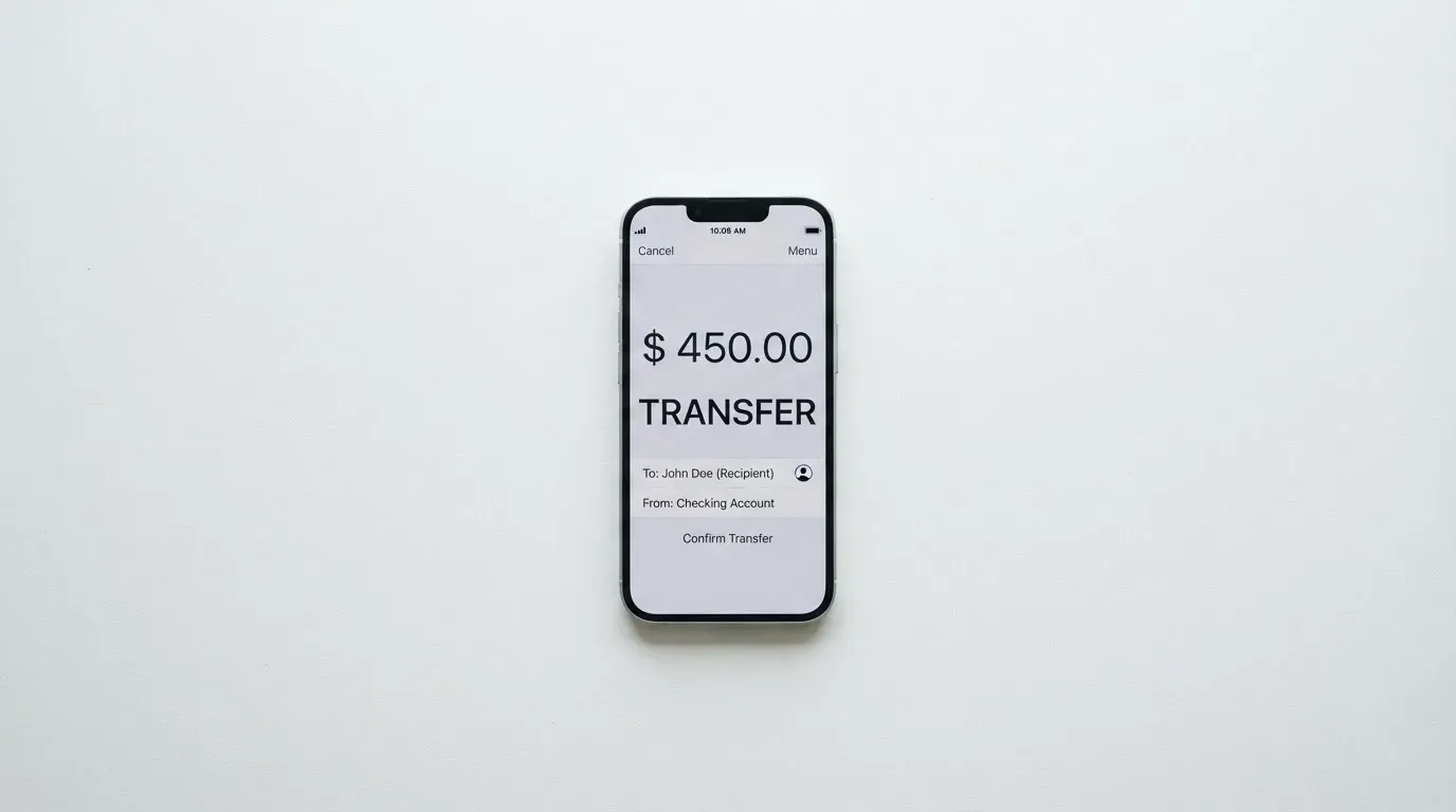 A phone showing a stablecoin transfer screen