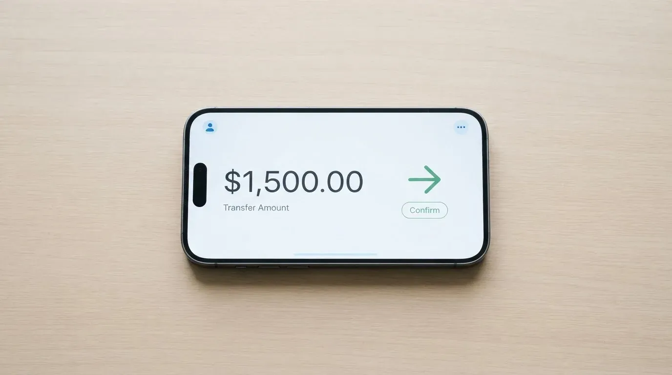 A phone showing a stablecoin transfer screen