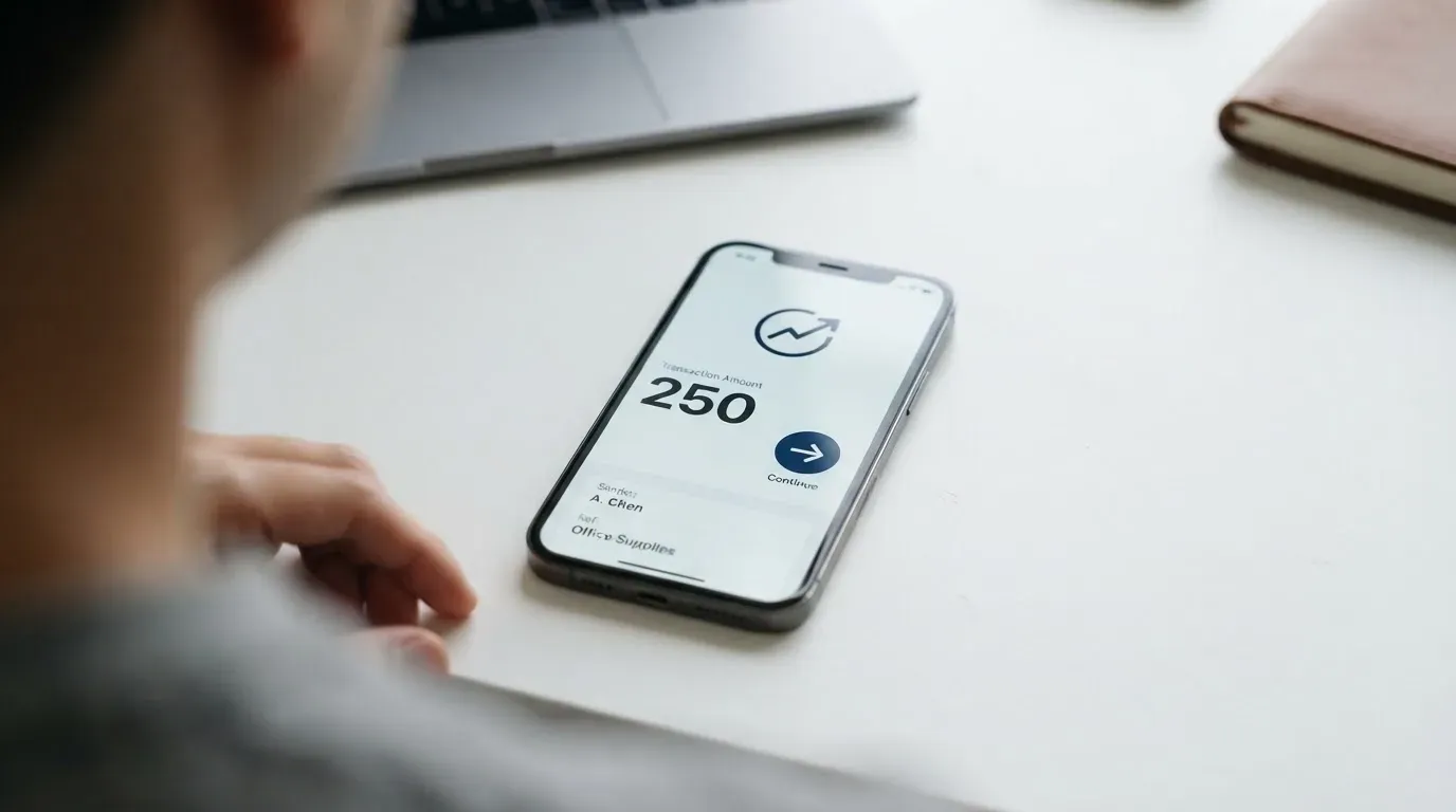 A phone showing a stablecoin transfer screen