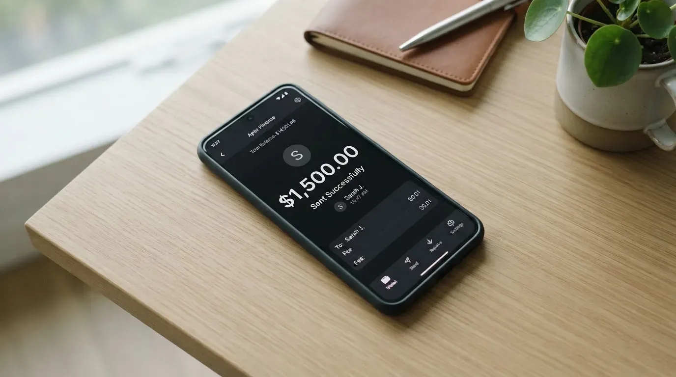 A phone showing a stablecoin transfer screen