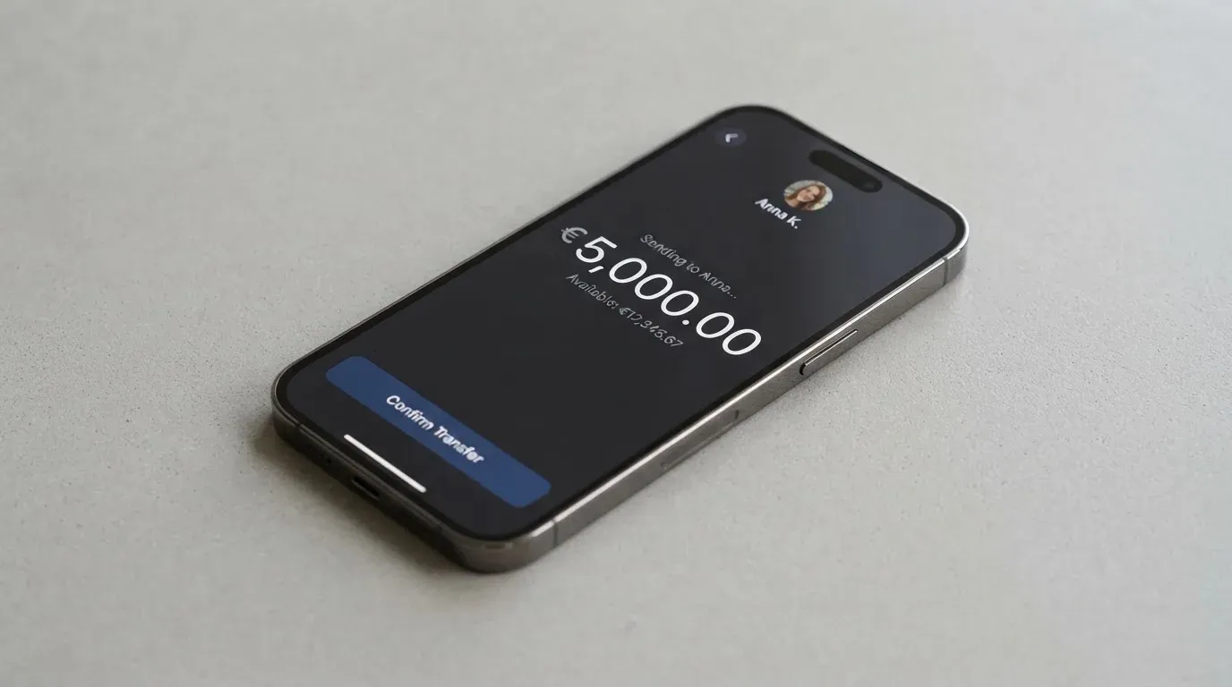 A phone showing a stablecoin transfer screen