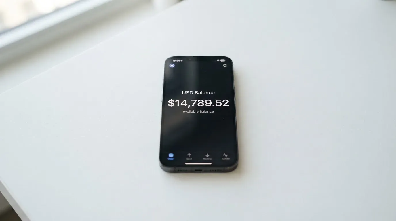 A phone showing a stablecoin transfer screen