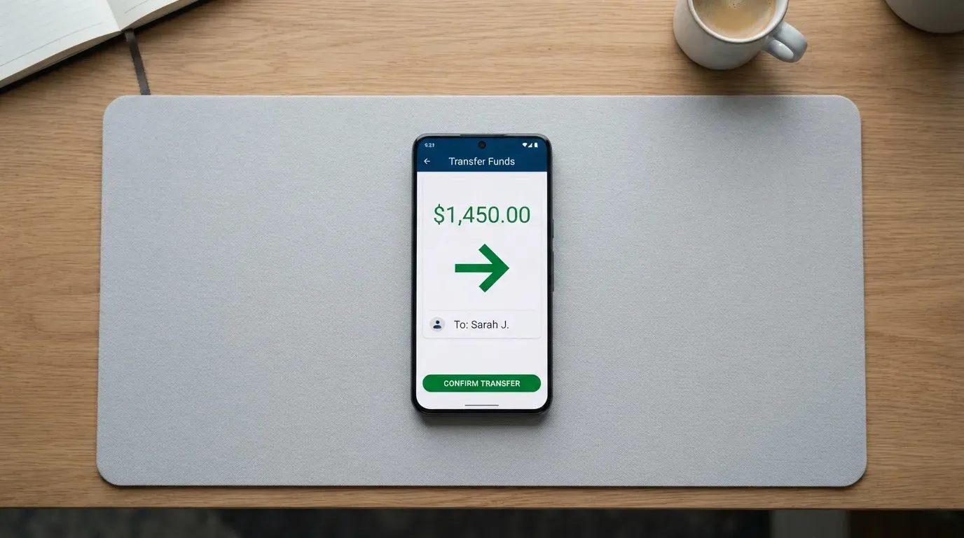 A phone showing a stablecoin transfer screen