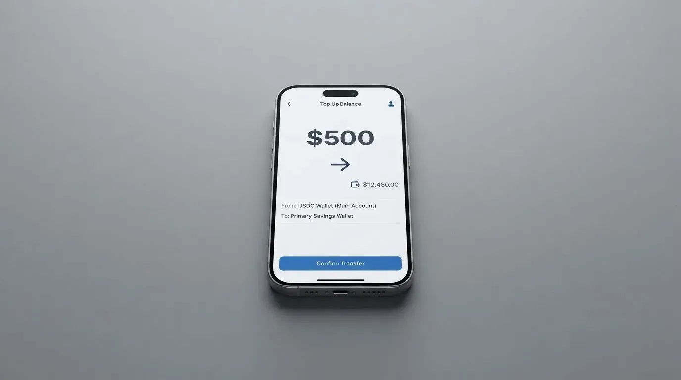 A phone showing a stablecoin transfer screen