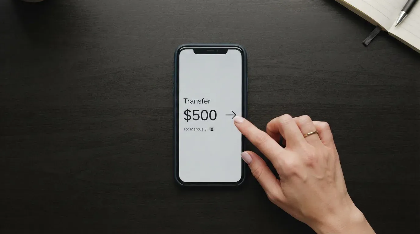 A phone showing a stablecoin transfer screen