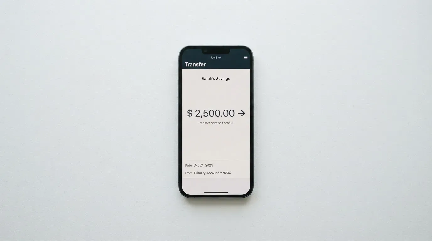 A phone showing a stablecoin transfer screen