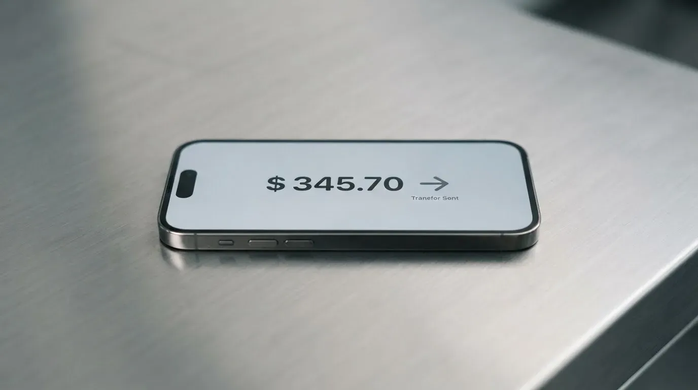 A phone showing a stablecoin transfer screen