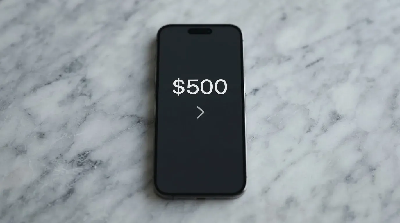A phone showing a stablecoin transfer screen