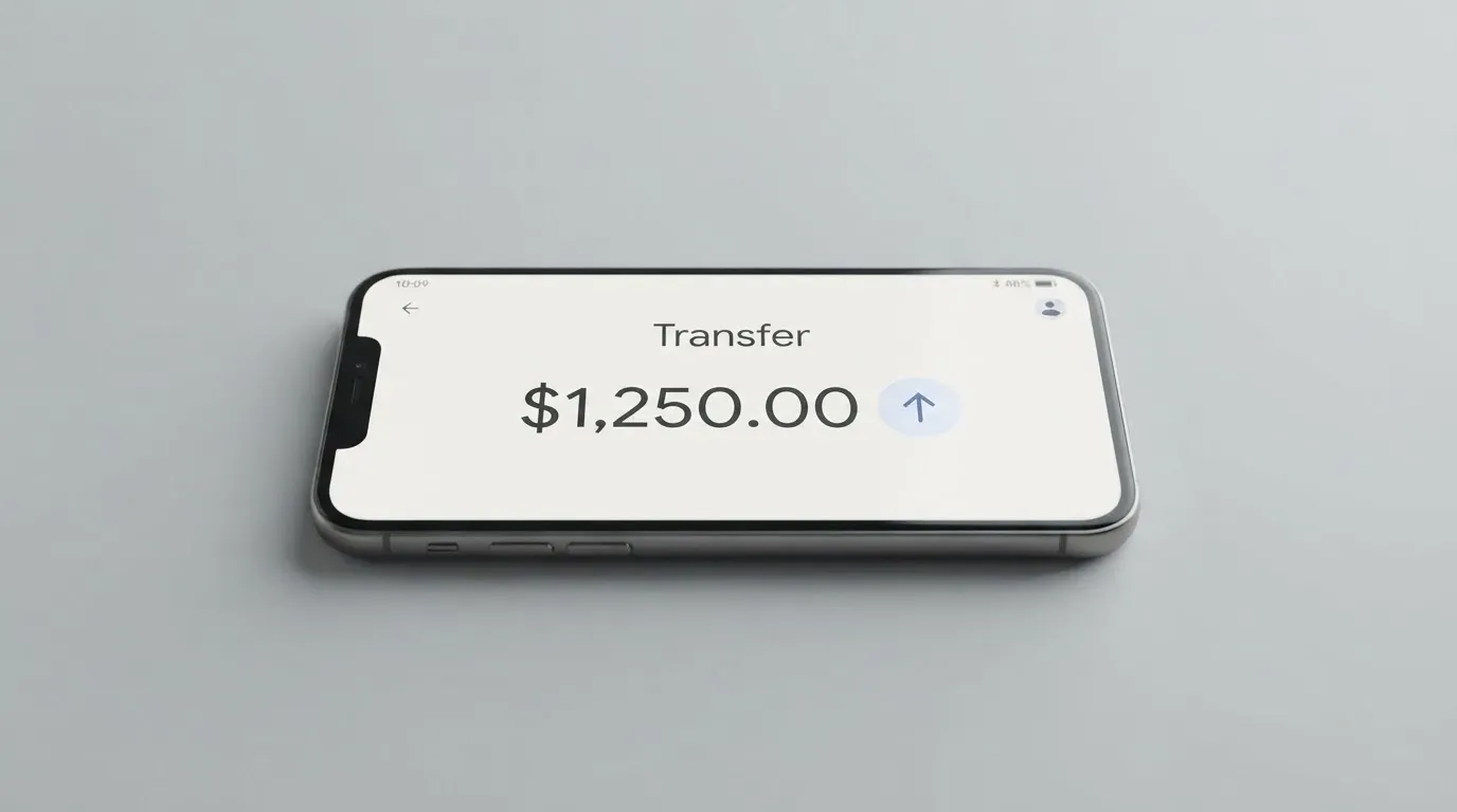A phone showing a stablecoin transfer screen