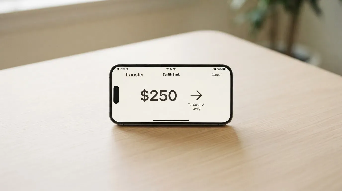 A phone showing a stablecoin transfer screen