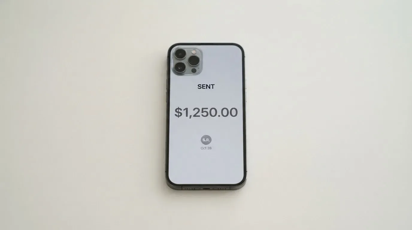 A phone showing a stablecoin transfer screen