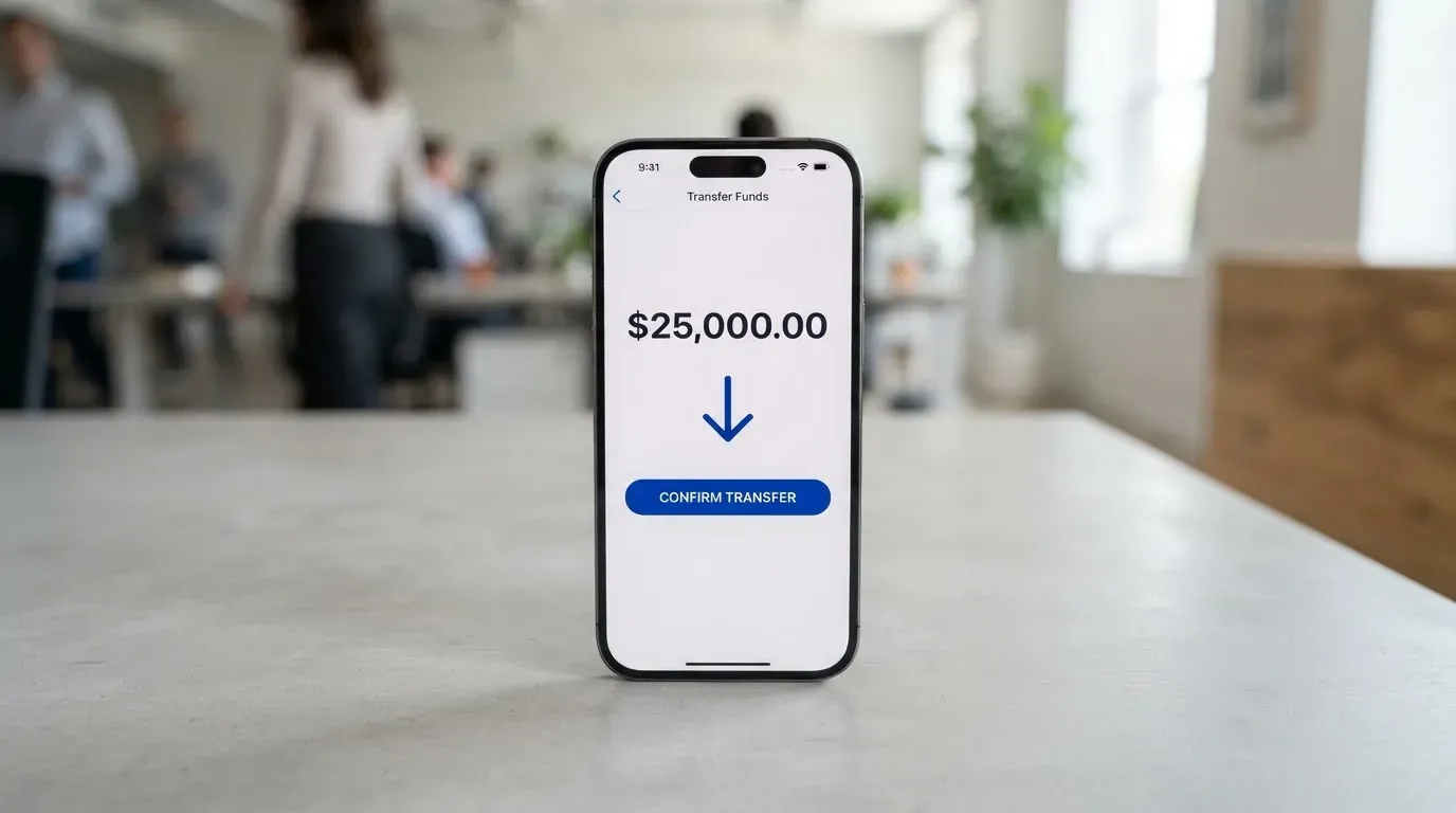 A phone showing a stablecoin transfer screen