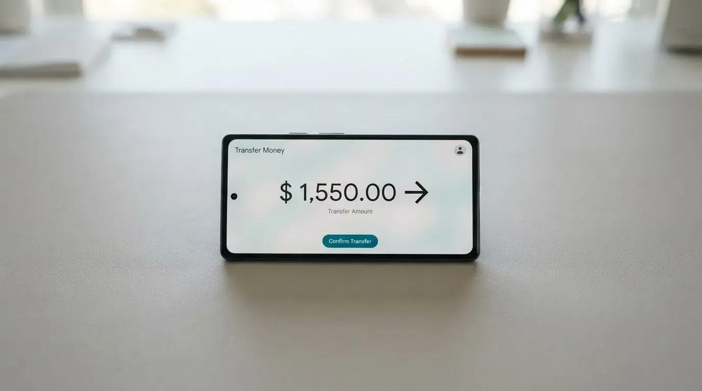 A phone showing a stablecoin transfer screen