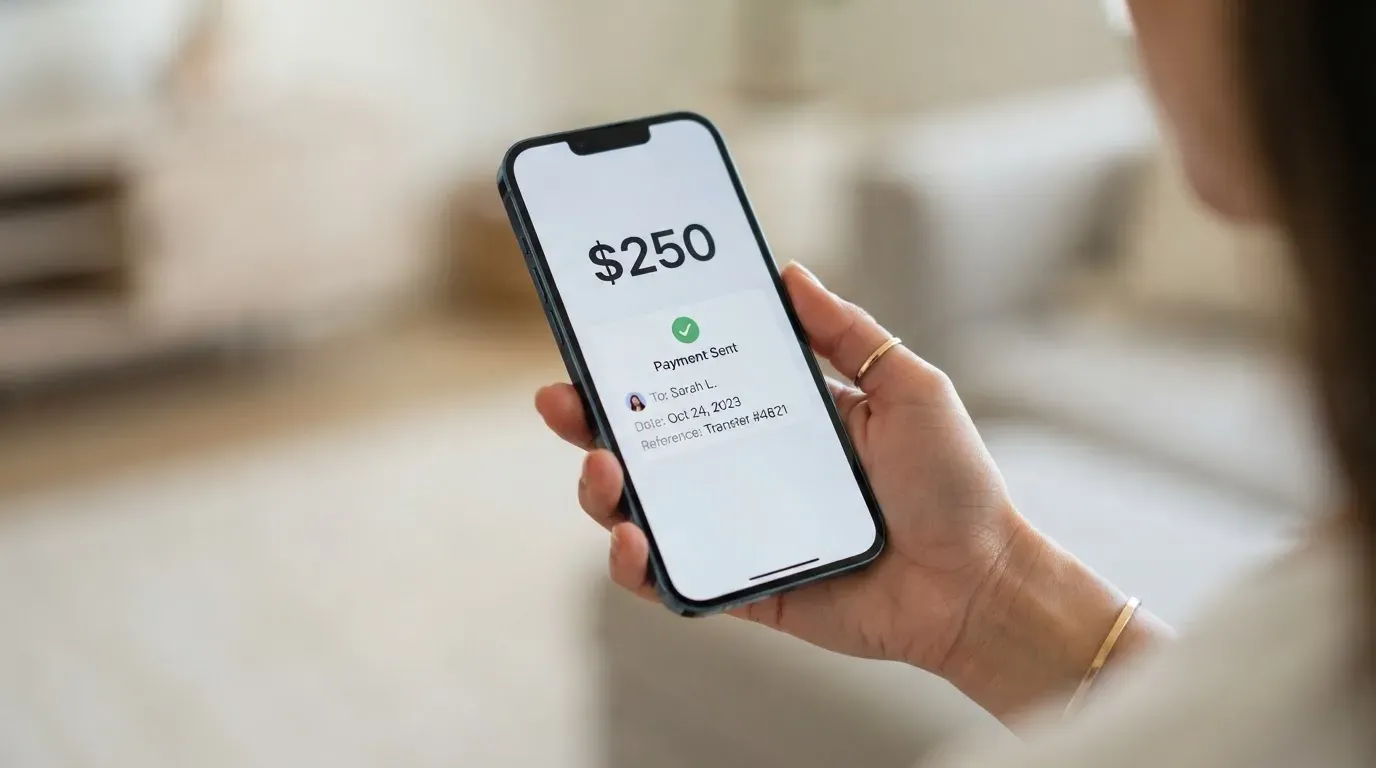 A phone showing a stablecoin transfer screen