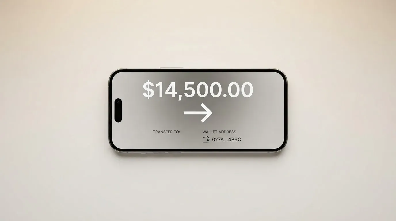 A phone showing a stablecoin transfer screen