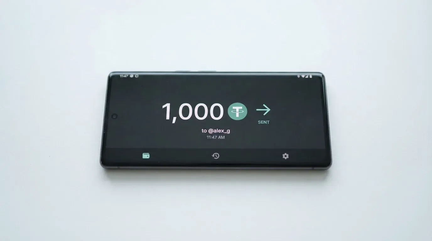 A phone showing a stablecoin transfer screen