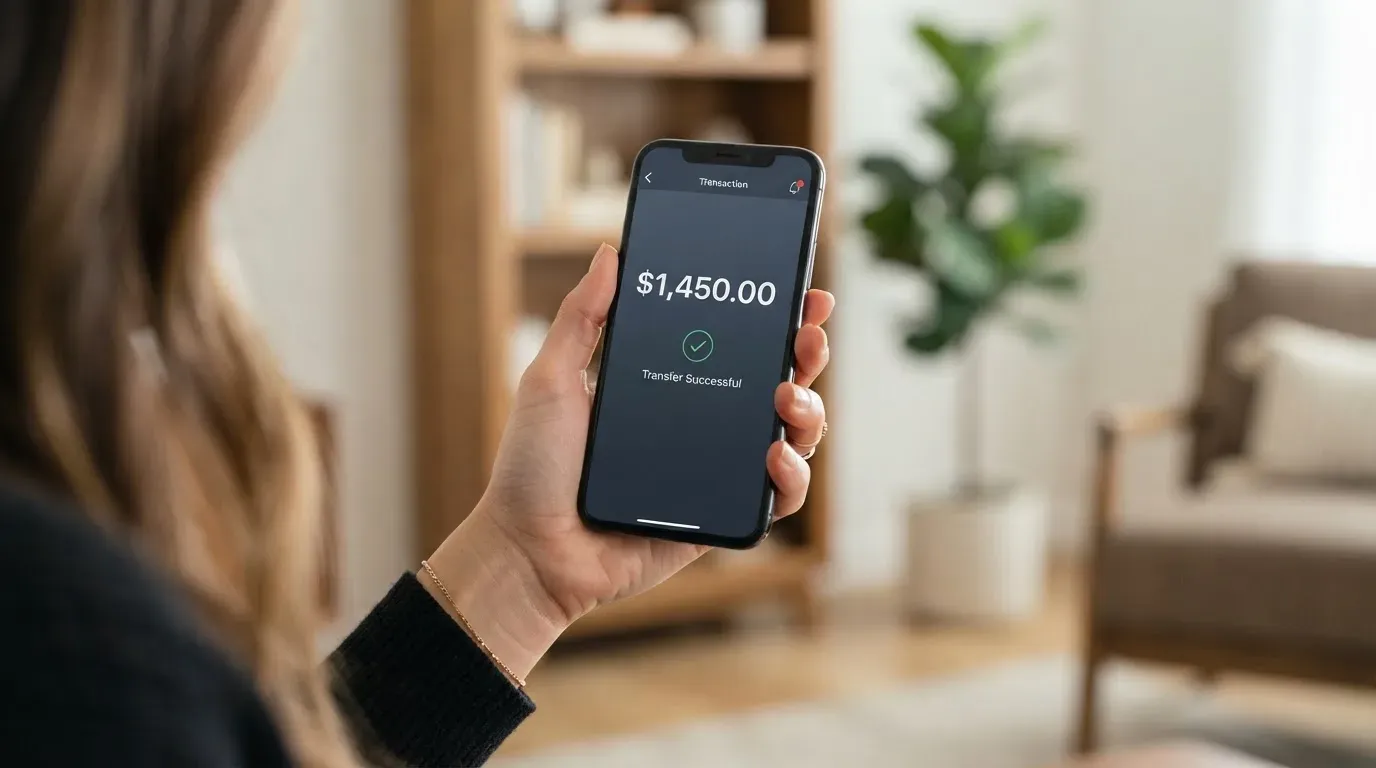 A phone showing a stablecoin transfer screen