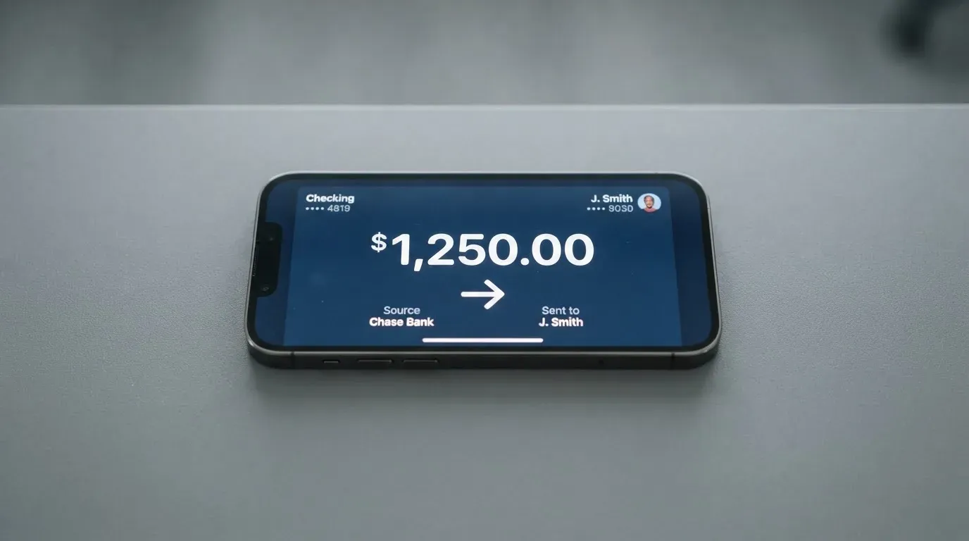 A phone showing a stablecoin transfer screen