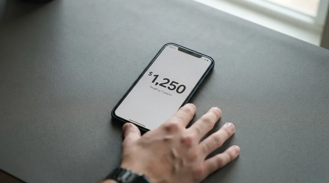 A phone showing a stablecoin transfer screen