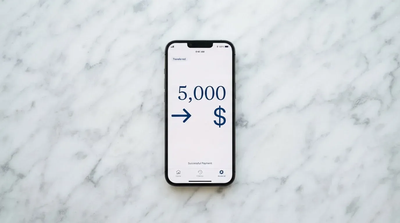 A phone showing a stablecoin transfer screen