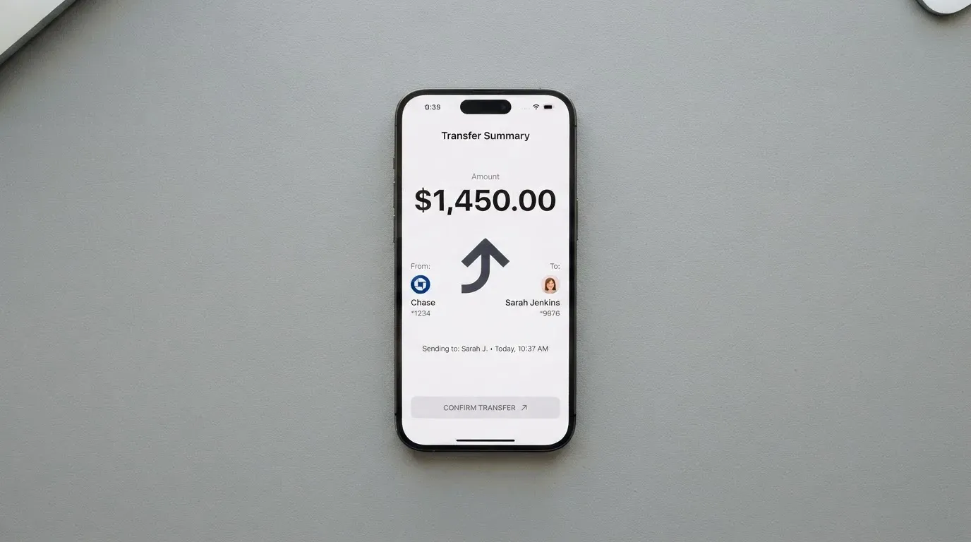 A phone showing a stablecoin transfer screen